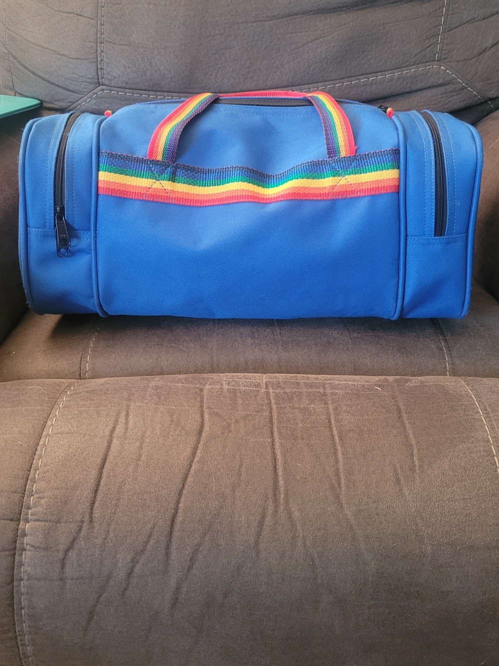 Cobco USA Retro Rainbow Duffle Bag Blue Gym Travel Bag